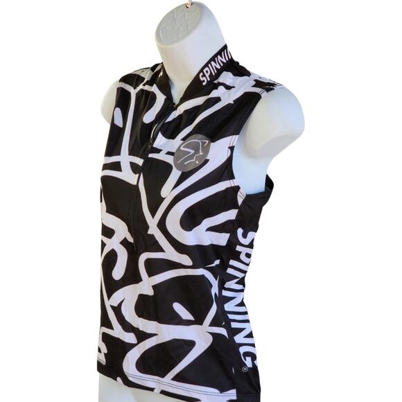 SPIN Fitness Black & White Sleeveless Zip-Up Workout Top – Size L - Picture 1 of 8